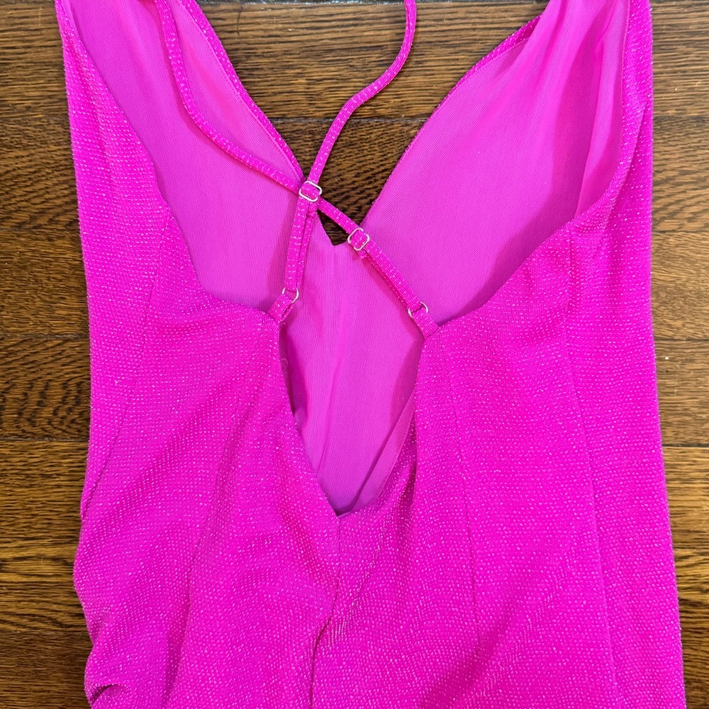 NBD Hot Pink Glitter Maxi Dress with High Leg Slit - Picture 7 of 12